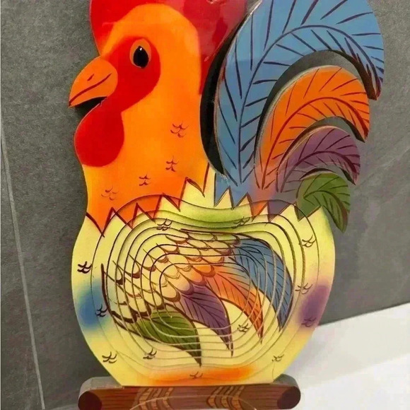 Rooster collapsing wood spiral fruit bowl - Picture 3 of 5